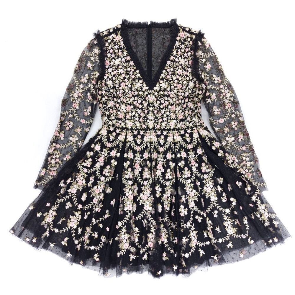NEW Needle & Thread Victoria Ditsy VNeck Mini Dress Embroidered Whimsigoth Fairy